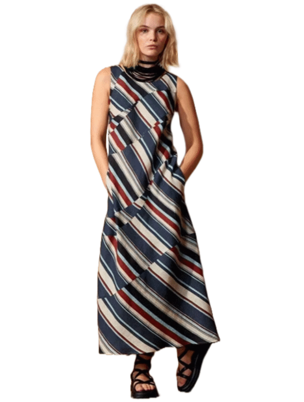 Marilyn's Linen Round Neck Sleeveless Side Pockets Long Dress